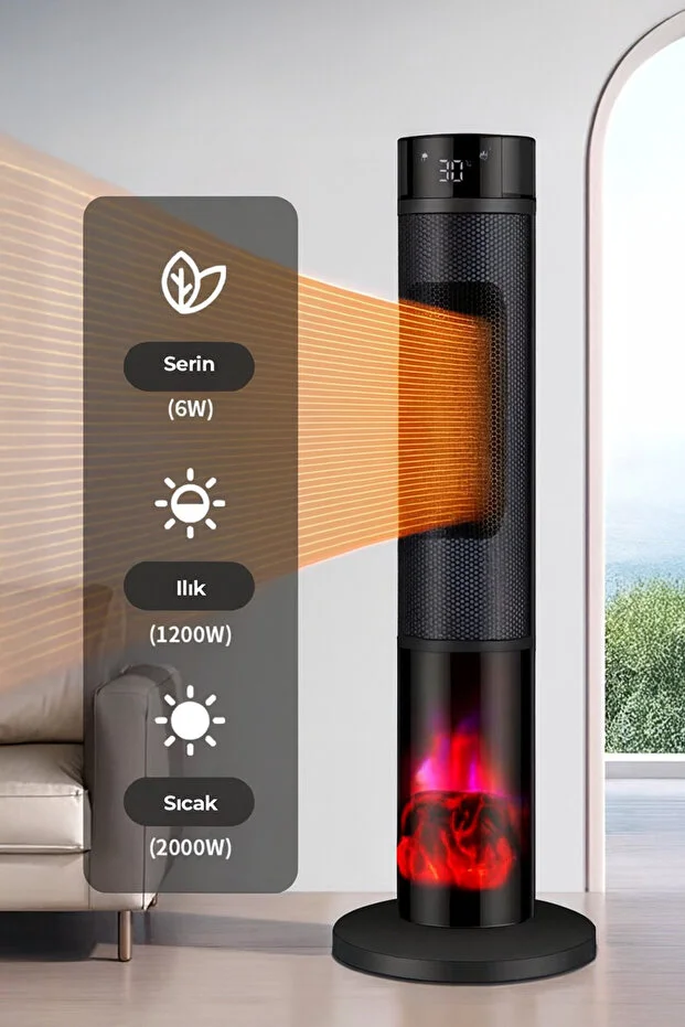 ROBO Şömineli Seramik Kule Tipi Dikey Hızlı Isıtıcı Uzaktan kumandalı ROBO Şömineli Seramik Kule Tipi Dikey Hızlı Isıtıcı Uzaktan kumandalı